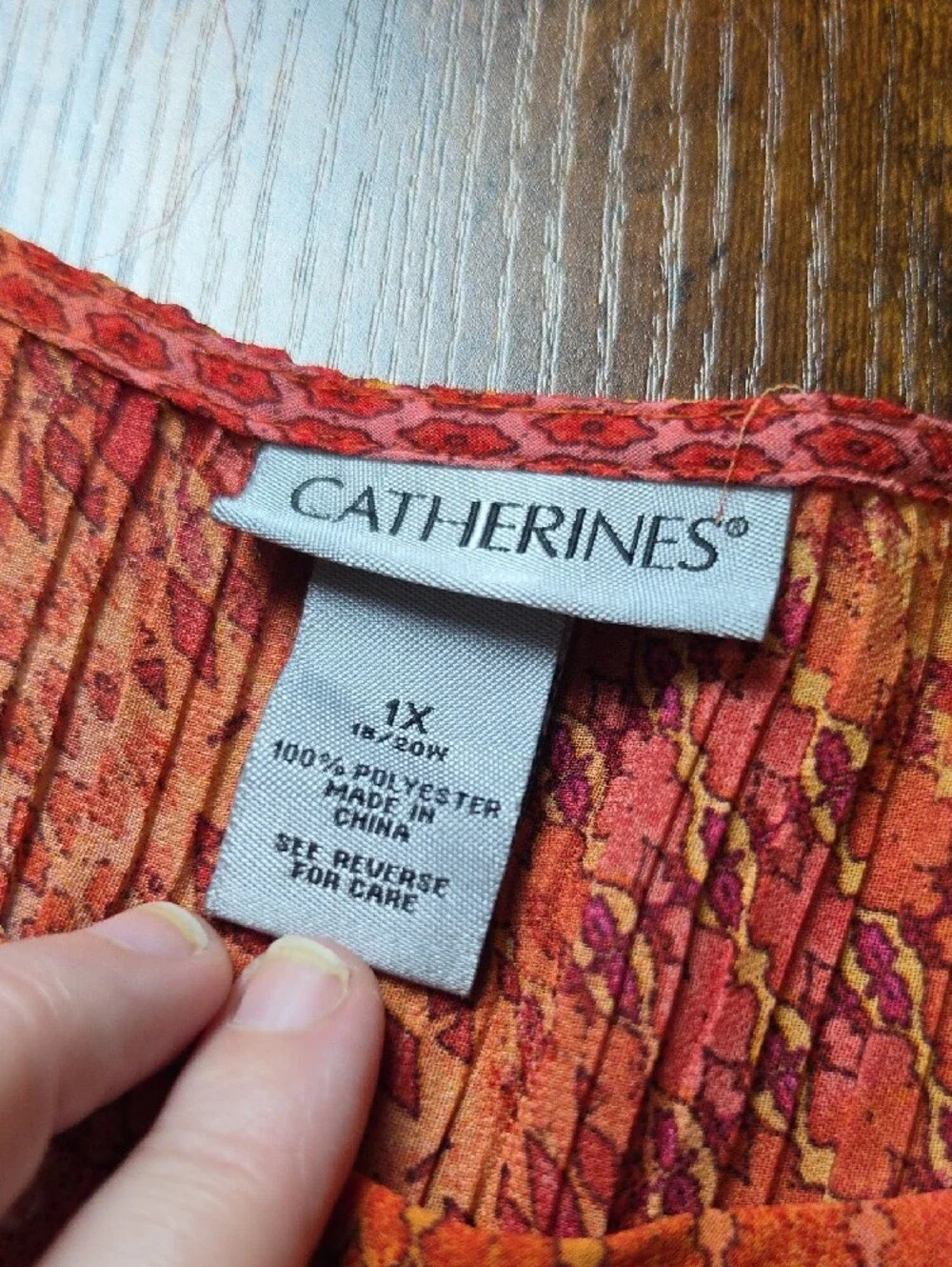 CATHERINES | Semi Sheer Crinkle Swing Blouse Beaded Bell Sleeve Orange | 1X